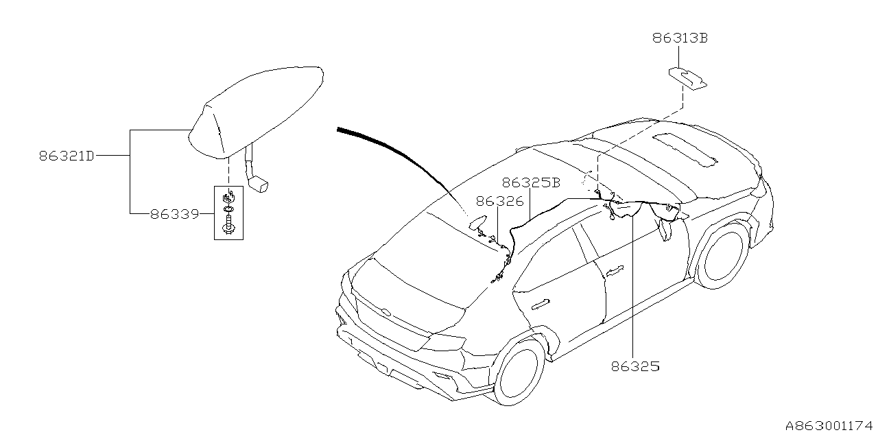 Diagram AUDIO PARTS (ANTENNA) for your Subaru WRX  