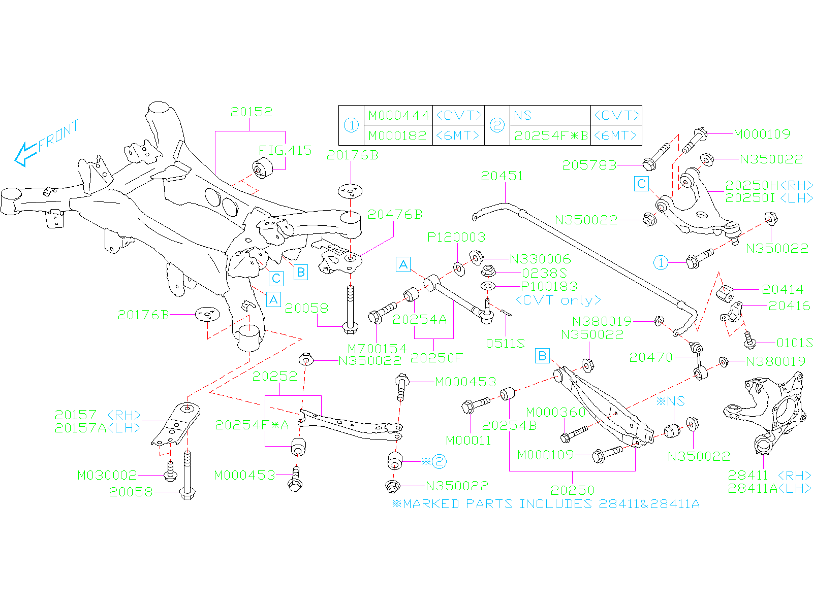 2022 Subaru WRX 2.4L CVT BASE EYESIGHT Suspension Subframe Crossmember ...