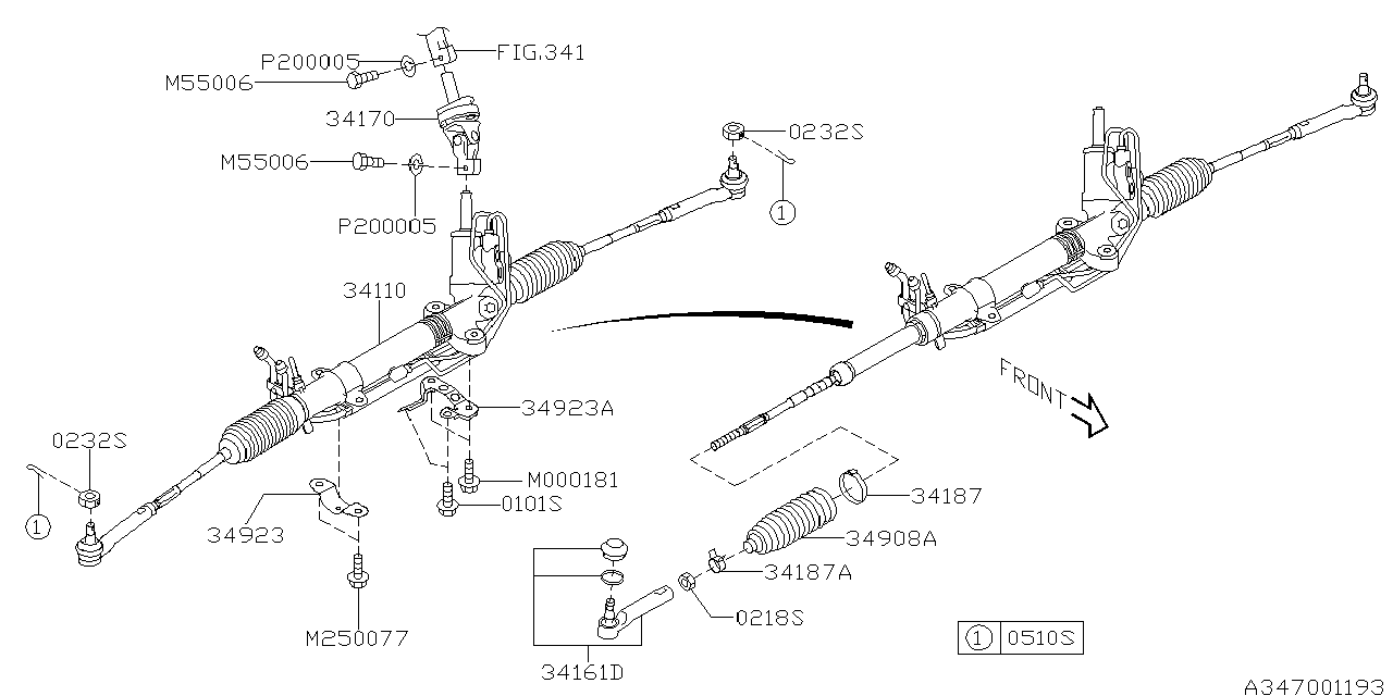 Diagram POWER STEERING GEAR BOX for your 2004 Subaru Legacy   