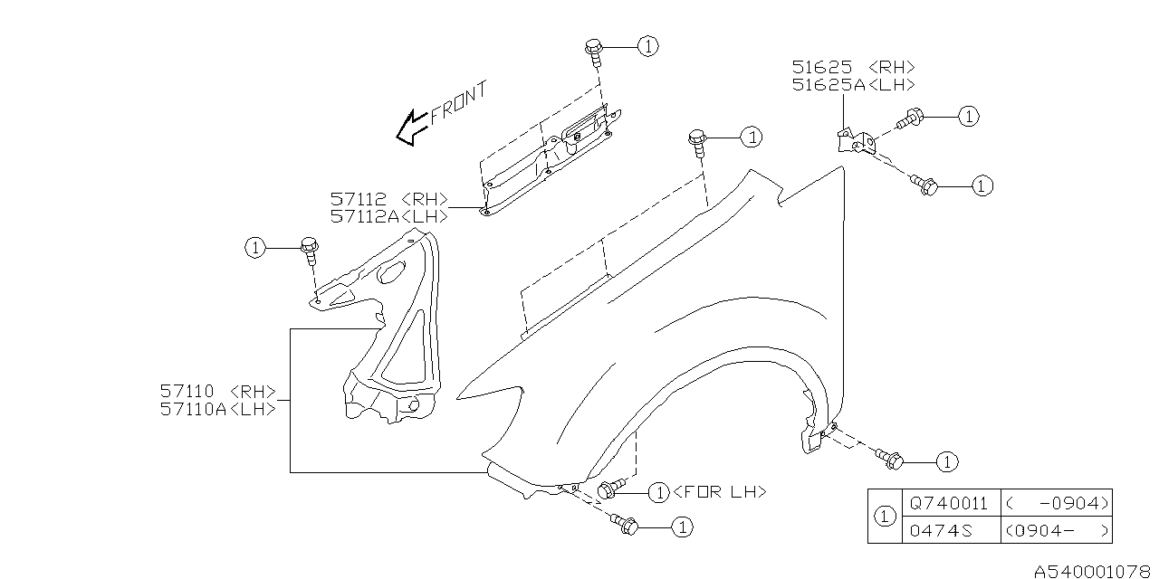 Diagram FENDER for your 2010 Subaru Tribeca   