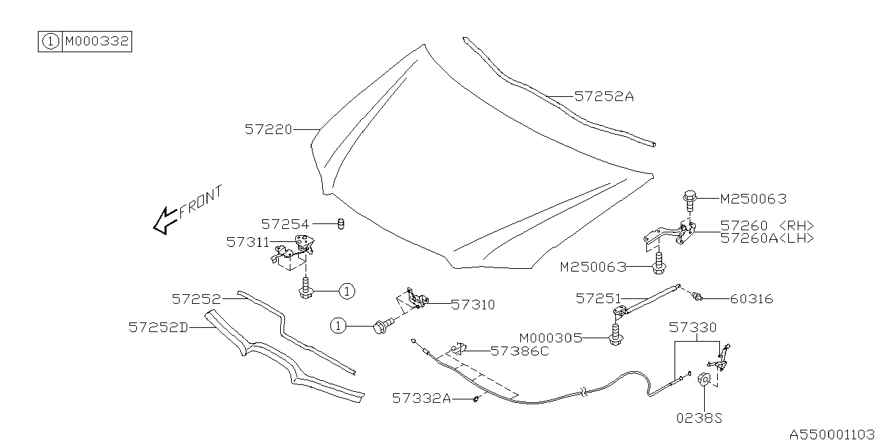 Diagram FRONT HOOD & FRONT HOOD LOCK for your 2010 Subaru Impreza   