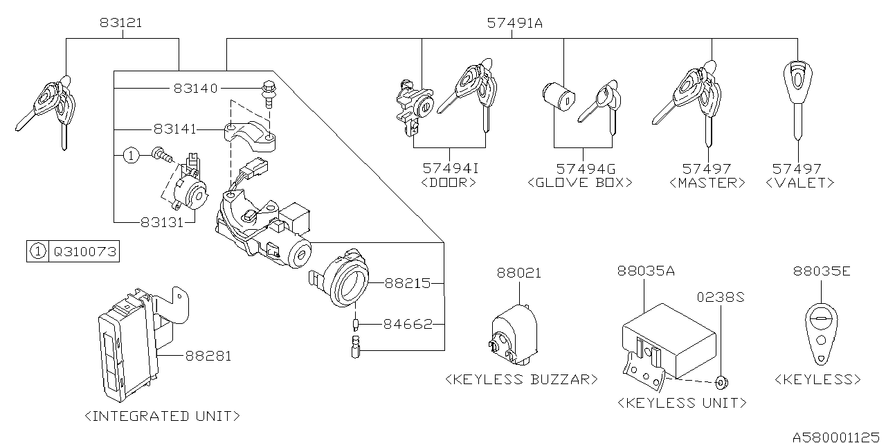 Diagram KEY KIT & KEY LOCK for your 2002 Subaru Impreza   