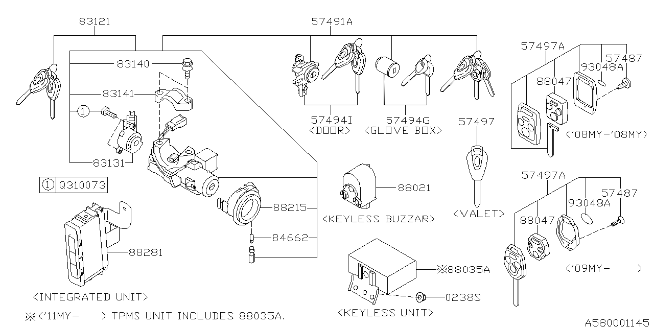 Diagram KEY KIT & KEY LOCK for your 2025 Subaru Ascent  Limited 8-Passenger w/EyeSight 