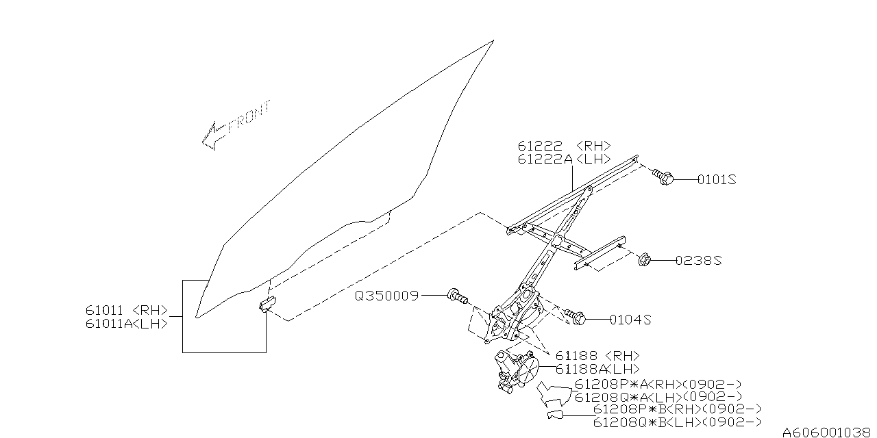 Diagram DOOR PARTS (GLASS & REGULATOR) for your 1996 Subaru Impreza   