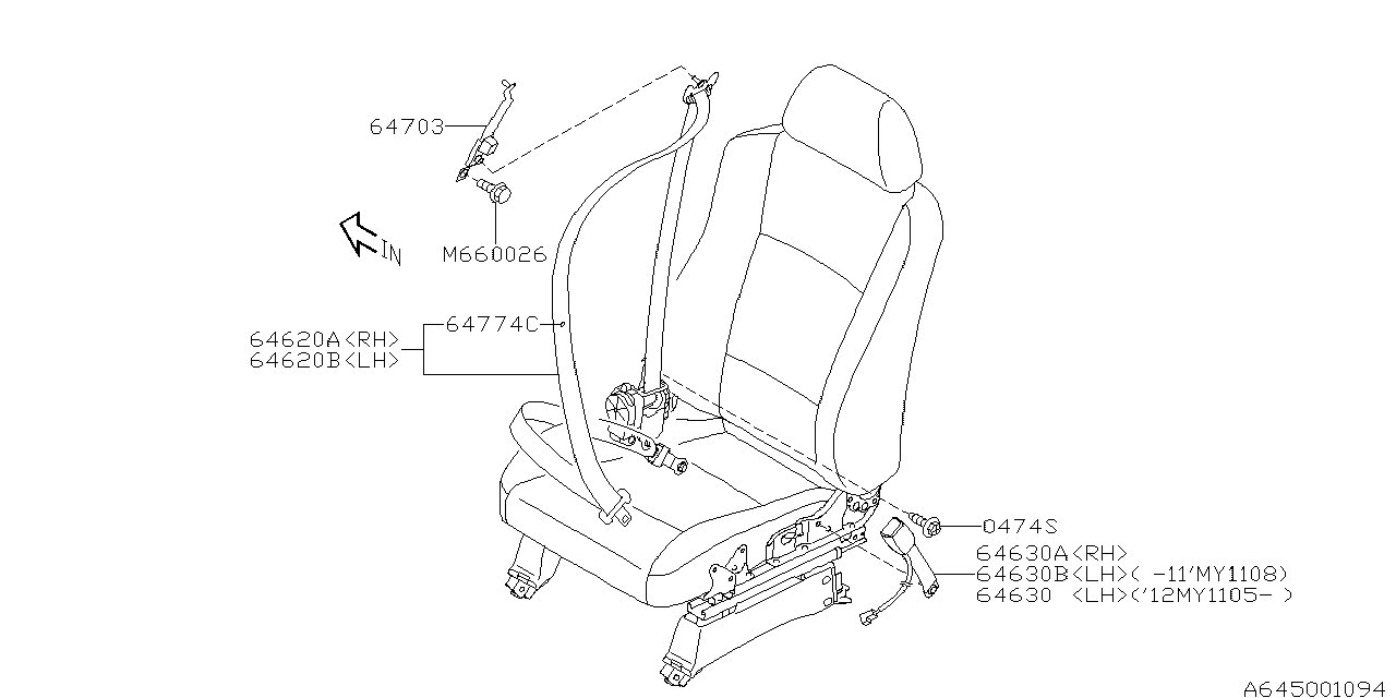 Diagram FRONT SEAT BELT for your 2020 Subaru Impreza   