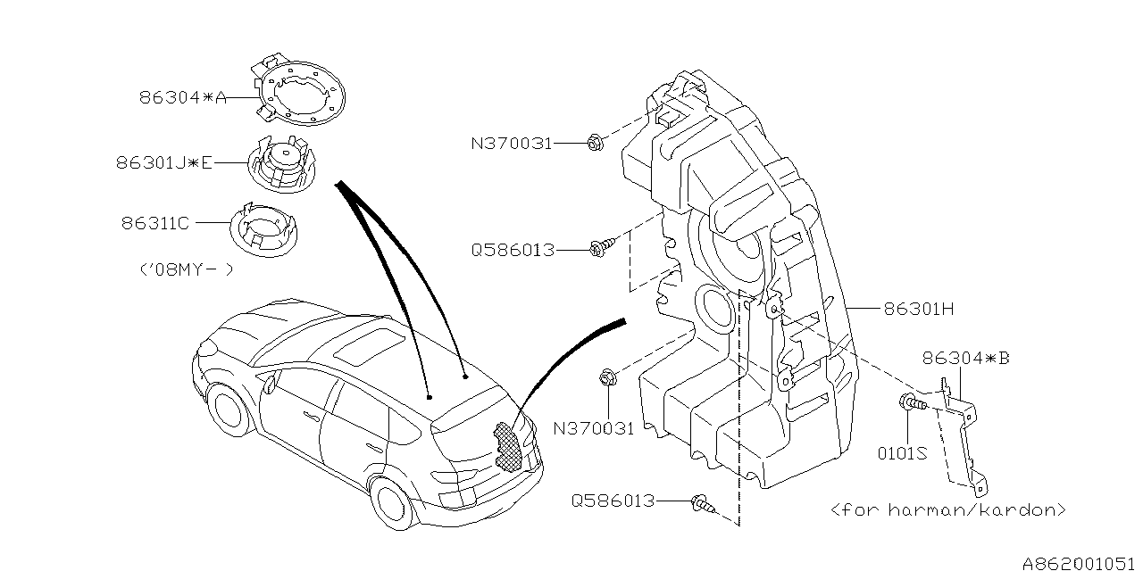 Diagram AUDIO PARTS (SPEAKER) for your 2010 Subaru Tribeca   