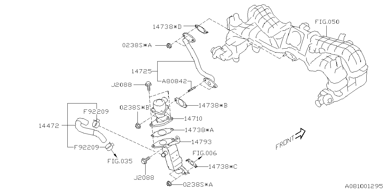 Subaru Outback Exhaust Gas Recirculation ((EGR)) Valve 14738AA31A