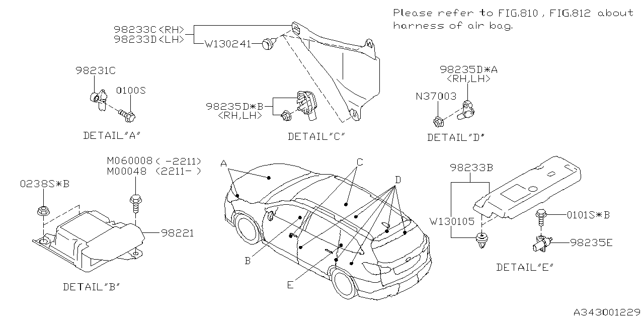 Diagram AIR BAG for your 2022 Subaru Ascent  ONYX EDITION TOURING EYE 