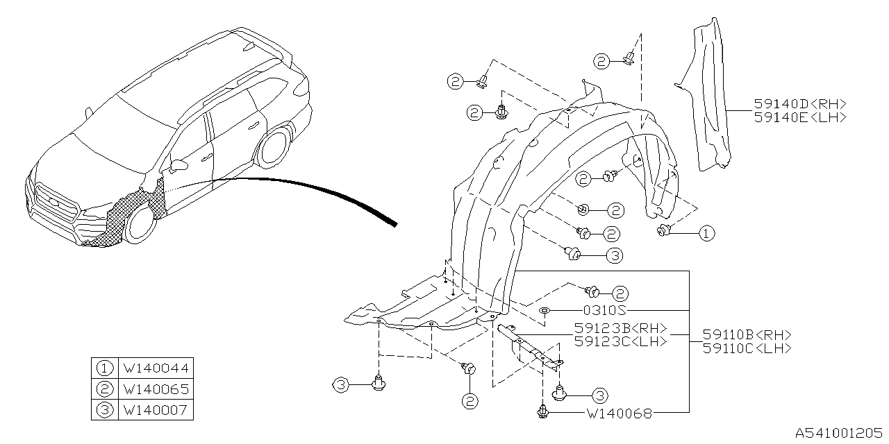 Diagram MUDGUARD for your 2022 Subaru Ascent  Limited 7-Passenger w/EyeSight 