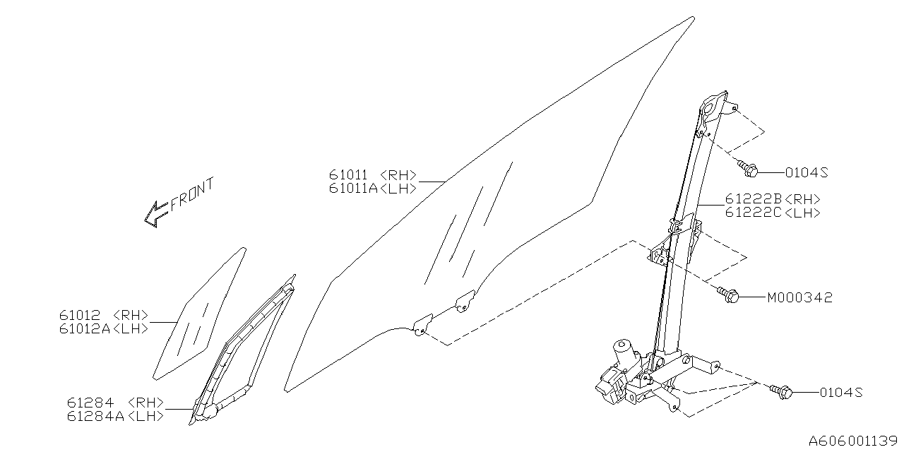 Diagram DOOR PARTS (GLASS & REGULATOR) for your 2025 Subaru Ascent  Premium 8-Passenger w/EyeSight 