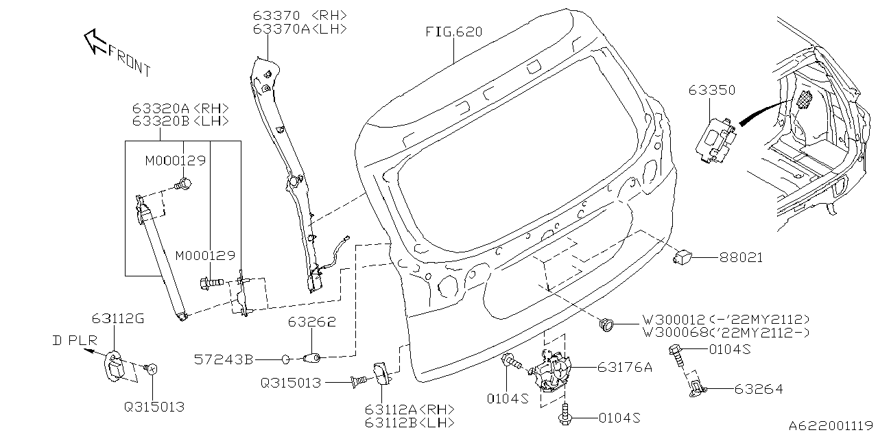 Diagram BACK DOOR PARTS for your 2020 Subaru Ascent   