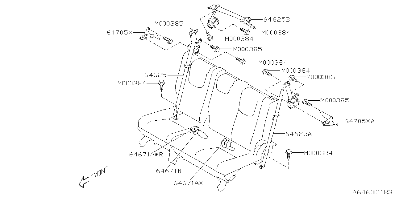 Diagram REAR SEAT BELT for your 2024 Subaru Ascent 2.4L Premium 8-Passenger w/EyeSight 