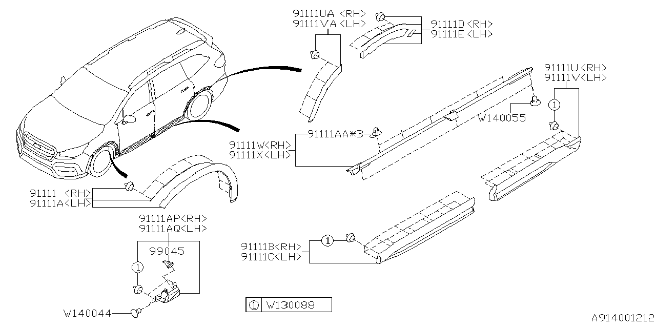 Diagram OUTER GARNISH for your Subaru Ascent  