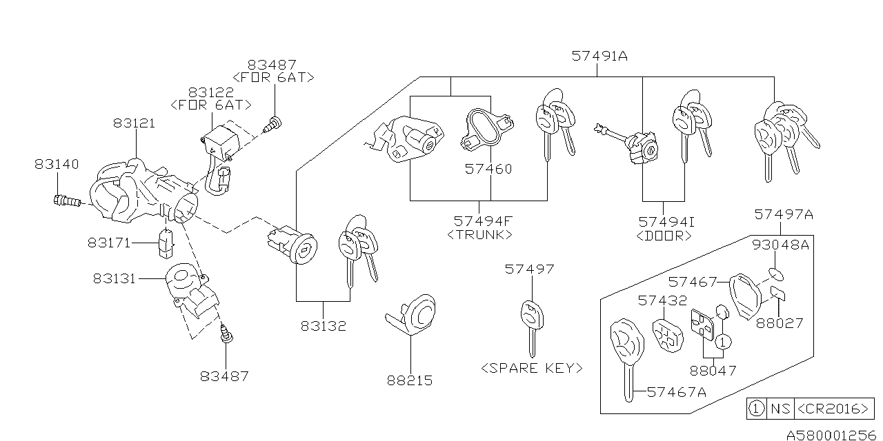 Diagram KEY KIT & KEY LOCK for your 2017 Subaru Legacy   