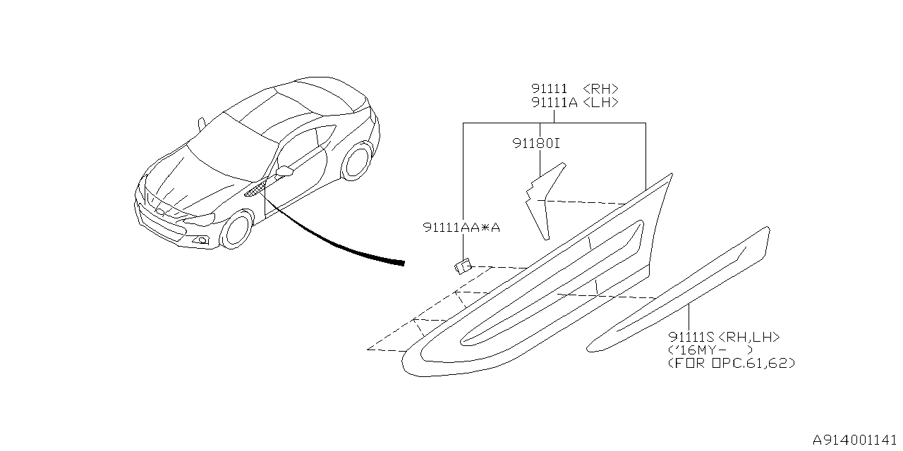 Diagram OUTER GARNISH for your 2016 Subaru Impreza  LIMITED w/EyeSight SEDAN 