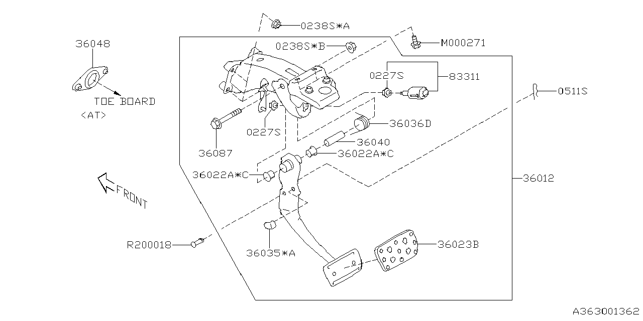 Diagram PEDAL SYSTEM for your 2001 Subaru WRX   