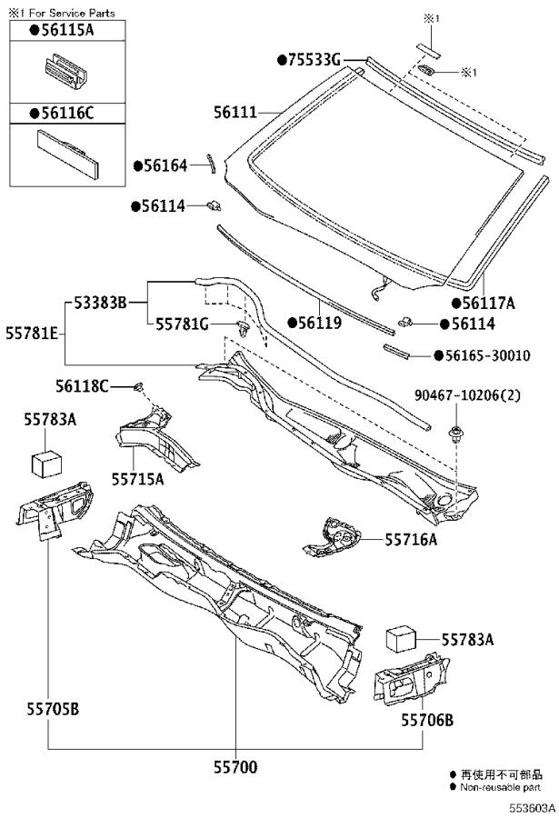 2010 Lexus Cover, front window inner moulding, left - 5616530010 ...