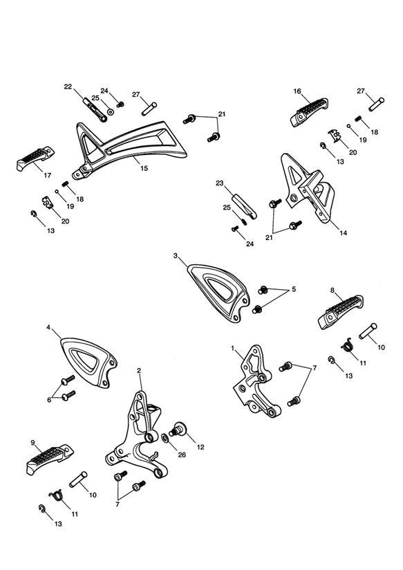 Diagram Footrests & Mountings for your Triumph TT600  