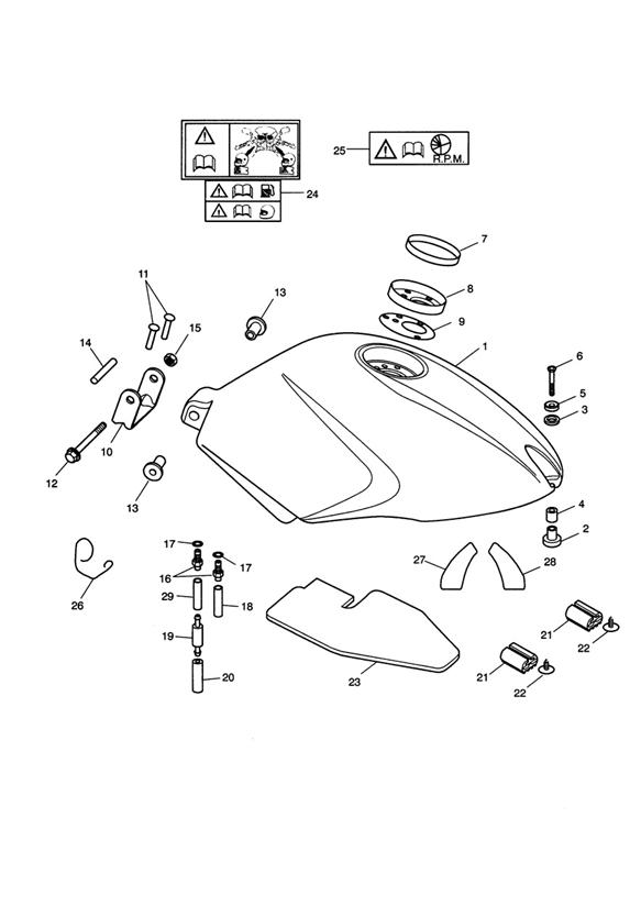 Diagram Fuel Tank/Fuel Pump/Fittings >305059 Jet Blk/Neon Blue; >305222 Roulette Green; >305251 Fusion White for your Triumph