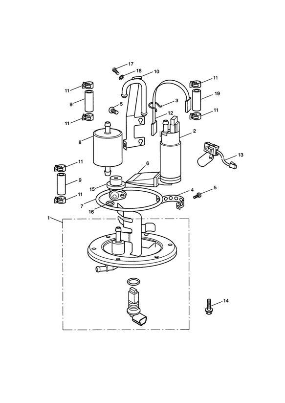 Diagram Fuel Pump/Filter >305059 Jet Blk/Neon Blue; >305222 Roulette Green; >305251 Fusion White Bikes for your 1999 Triumph Speed Triple   