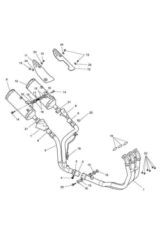 Diagram Exhaust System >281465 ALL expt AU,NZ,ZA - > 333178 AU,NZ,ZA for your 2021 Triumph Bonneville Speedmaster   