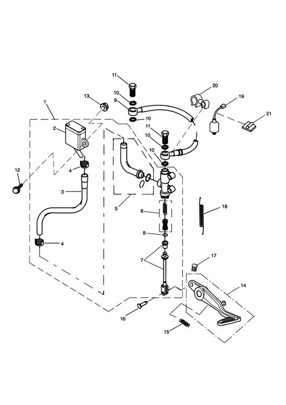 Diagram Rear Brake Master Cylinder, Reservoir & Pedal for your Triumph