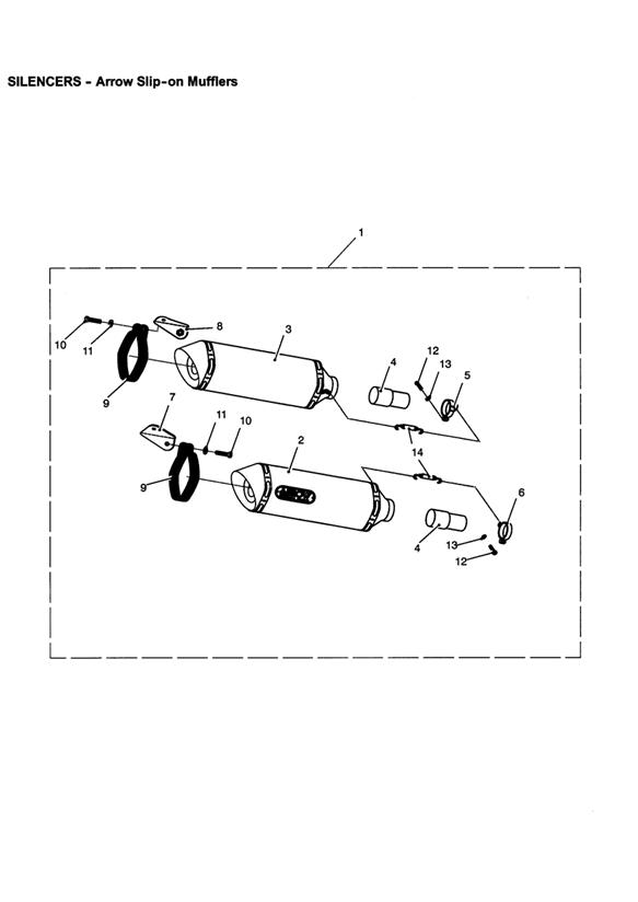 Diagram Arrow Slip-on Mufflers for your 1999 Triumph Speed Triple 210445 > 461331  