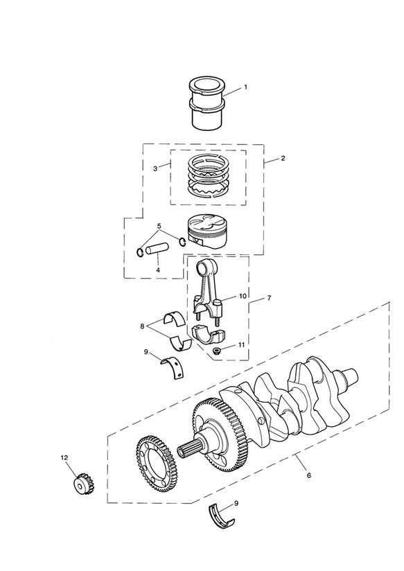 Diagram Crankshaft, Connecting Rods, Pistons & Liners for your Triumph