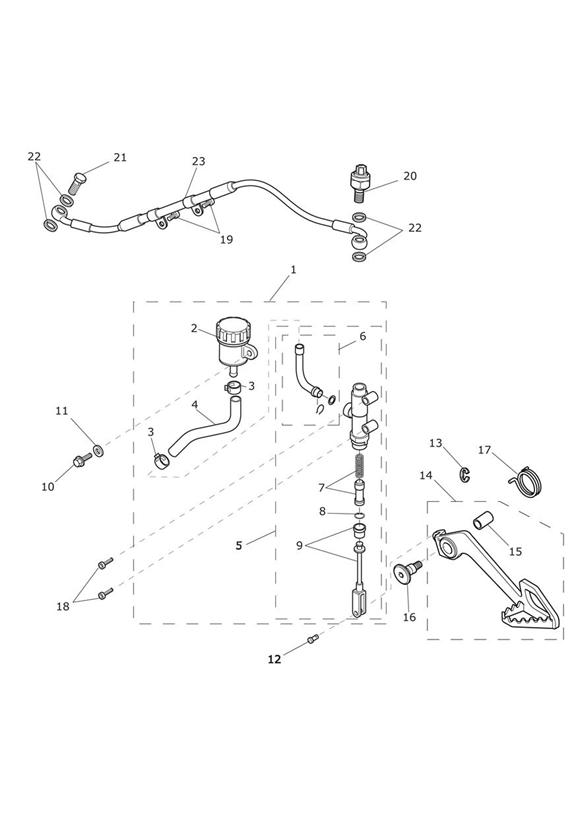 Diagram Rear Brake Master Cylinder, Reservoir & Pedal for your 1996 Triumph Tiger   