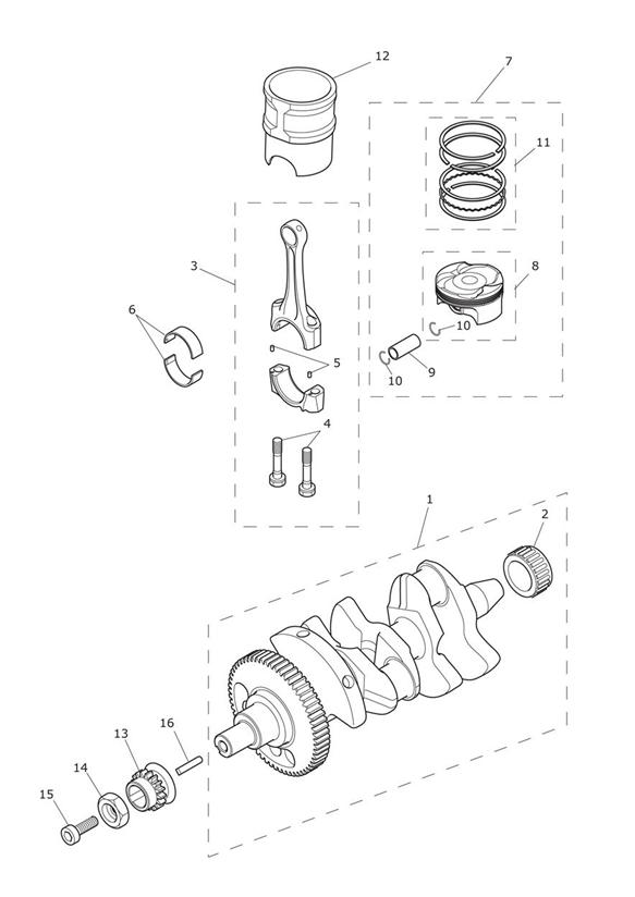 Diagram Crankshaft, Connecting Rods, Pistons & Liners for your 2014 Triumph Tiger 800XC  