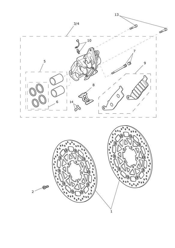 Diagram Front Brake Caliper & Discs for your Triumph Tiger  