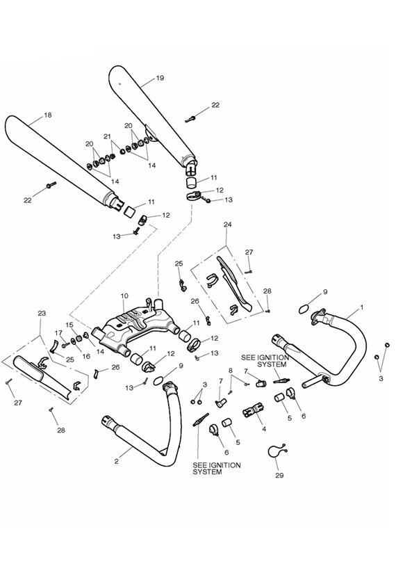 Diagram Exhaust System - All Except UK, GR, IN, DE, ES, FR, IT, NL, PT, SE for your 2012 Triumph Thunderbird  1600 & 1700 STORM 