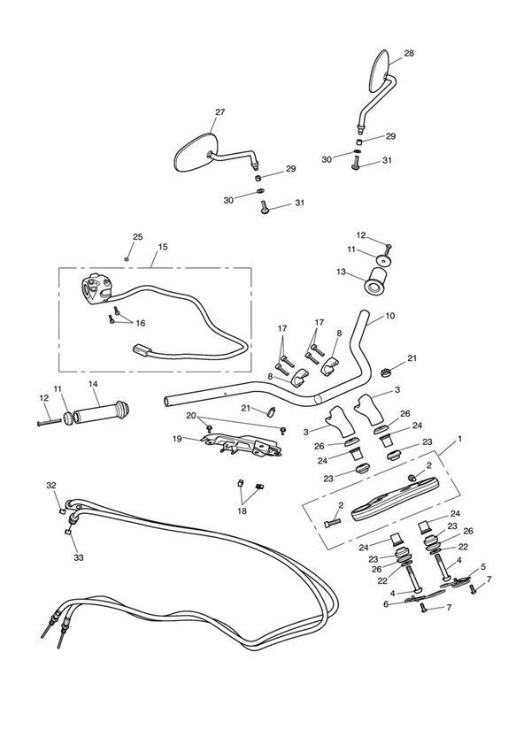 Diagram Handlebars, Top Yoke, Cables & Mirrors for your Triumph