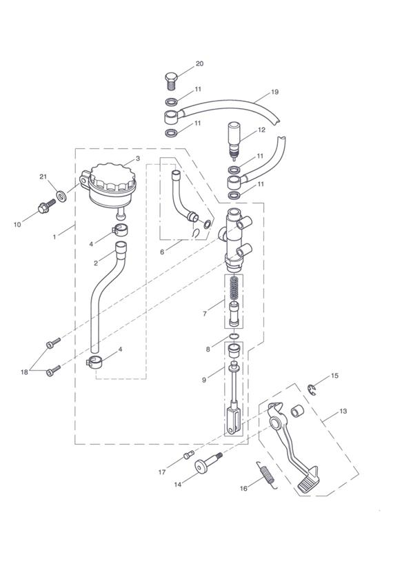 Diagram Rear Brake Master Cylinder, Reservoir & Pedal for your Triumph