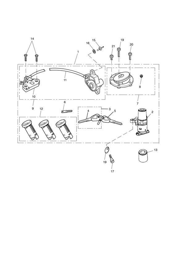 Diagram Ignition Switch & Lock Set - Non ABS 468640 > & ABS 440483 > for your 2013 Triumph Tiger   