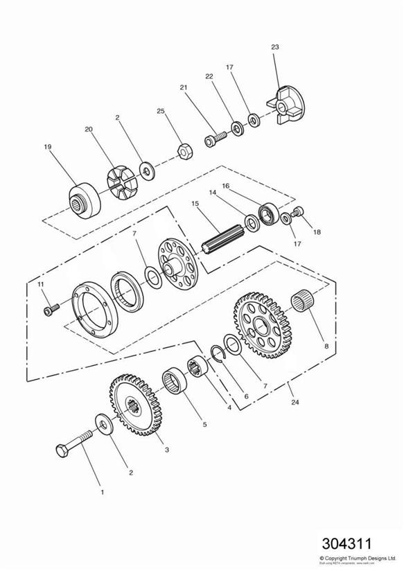 Diagram Alternator/ Starter Drive Gears for your Triumph Bonneville Bobber  