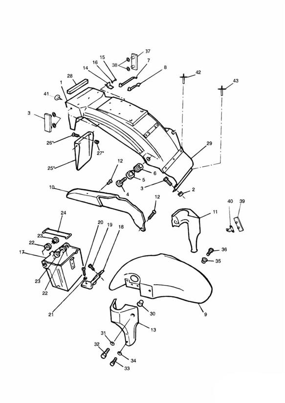 Diagram Mudguards/Chainguard/Battery Box for your Triumph