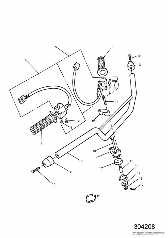 Diagram Handlebars and Switches for your 2007 Triumph Bonneville  from VIN 380777/ SE 