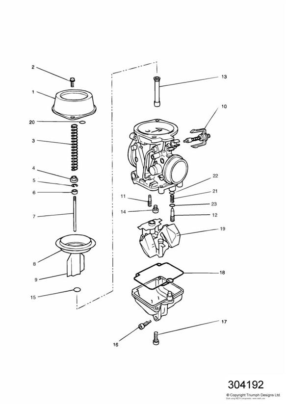 Diagram Carburettor Parts Carburettor assemblies 1240400-T0301, T1240625 & T1240450 for your Triumph