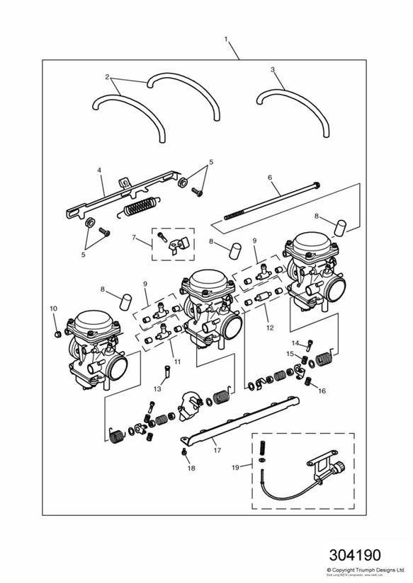 Diagram Carburettors ENG NO 55616 + for your 2019 Triumph Bonneville Bobber   