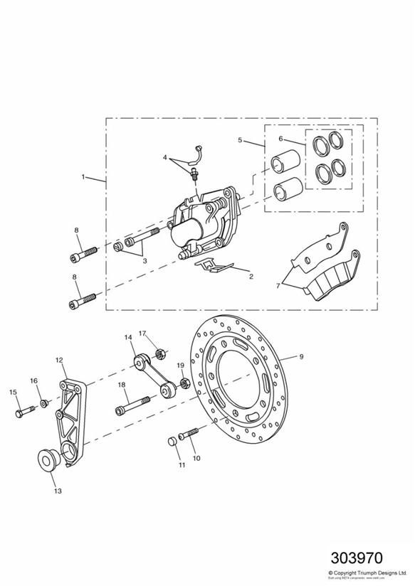 Diagram Rear Brake Disc and Caliper for your 2015 Triumph Thruxton  900 EFI 