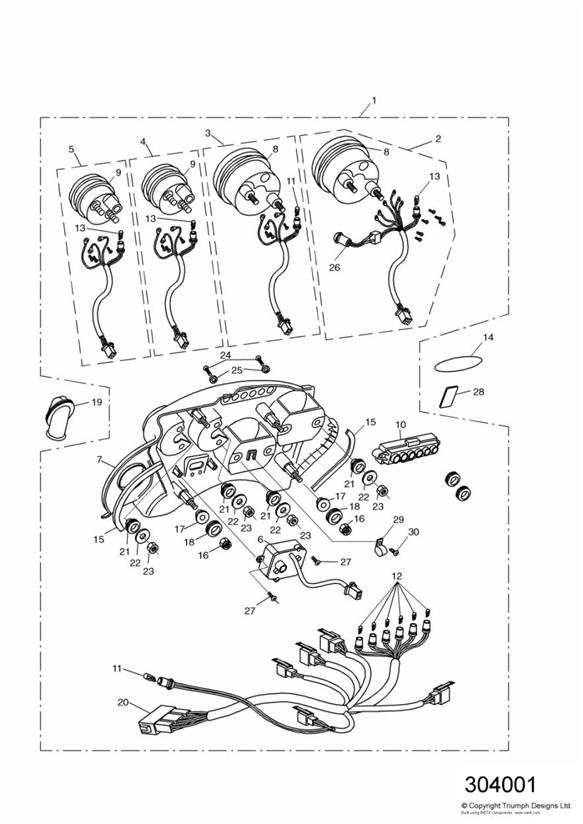 Diagram Instruments for your 2010 Triumph Bonneville  from VIN 380777/ SE 