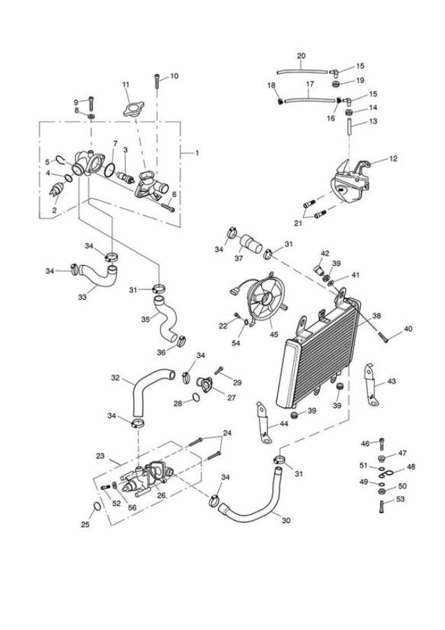 Diagram Cooling System for your 2004 Triumph Tiger 955i 124106 > 198874  