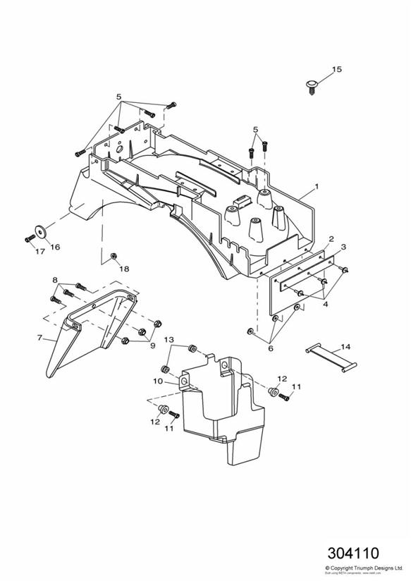 Diagram Rear Mudguard & Battery Box for your 2015 Triumph Thruxton  900 EFI 