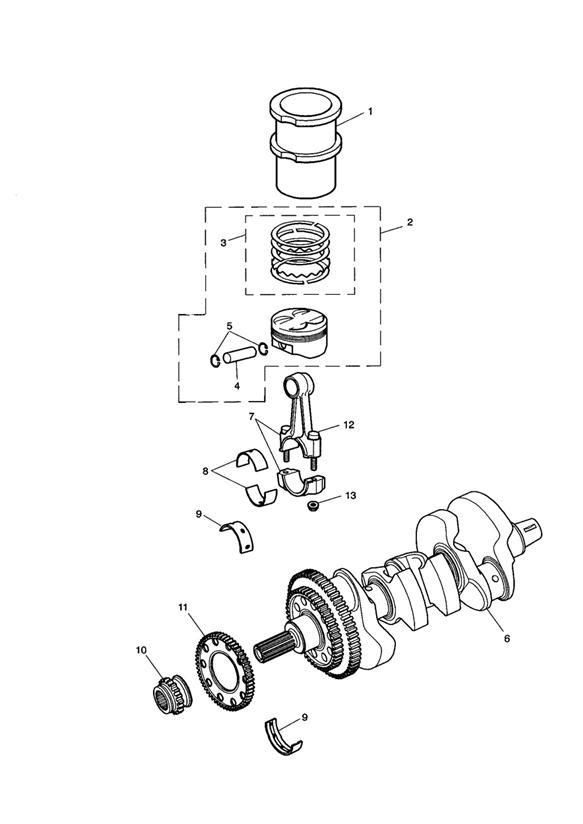 Diagram Crankshaft, Connecting Rods, Pistons & Liners for your Triumph