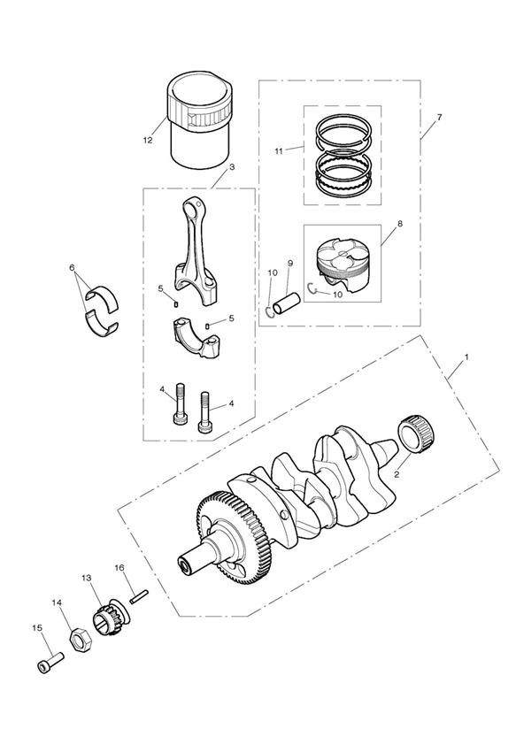 Diagram Crankshaft, Connecting Rods, Pistons & Liners for your 2014 Triumph Tiger 800XC  