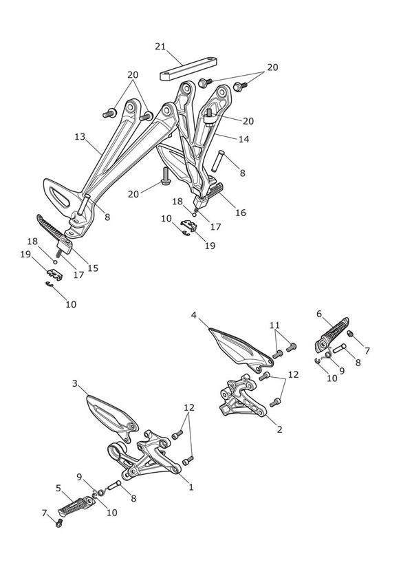 Diagram Footrests & Mountings for your 2011 Triumph Tiger 800  