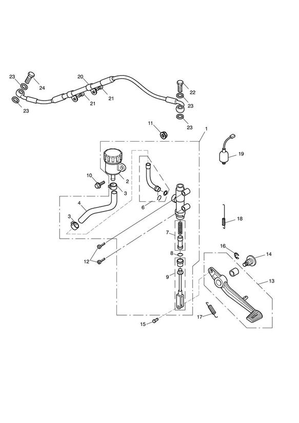 Diagram Rear Brake Master Cylinder, Reservoir & Pedal for your Triumph