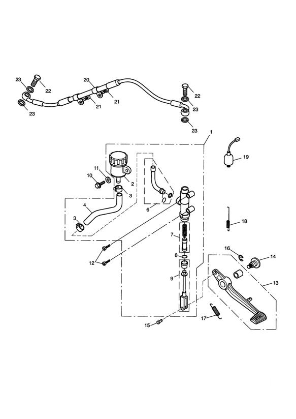 Diagram Rear Brake Master Cylinder, Reservoir & Pedal for your Triumph