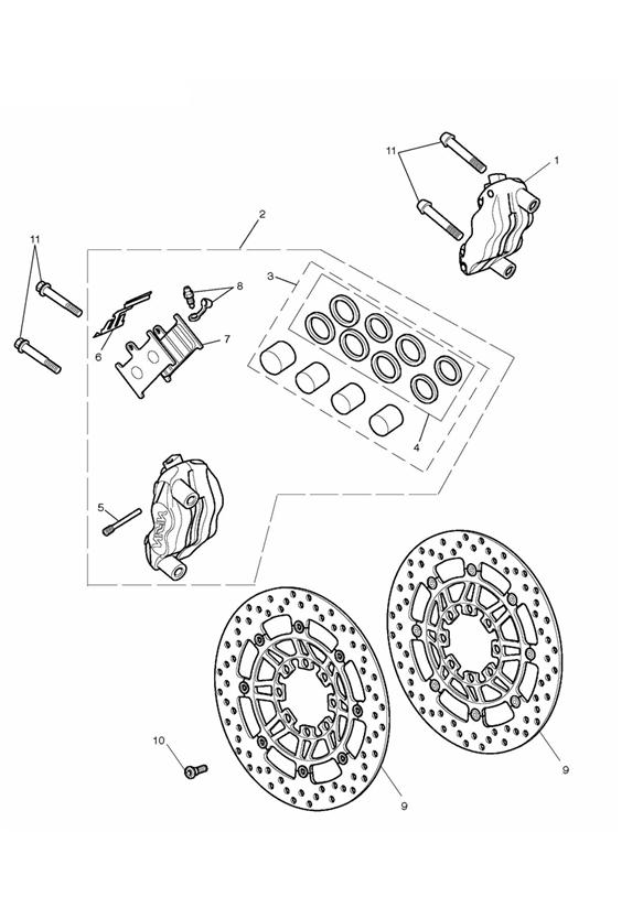 Diagram Front Brake Caliper & Discs for your 2015 Triumph Sprint GT  